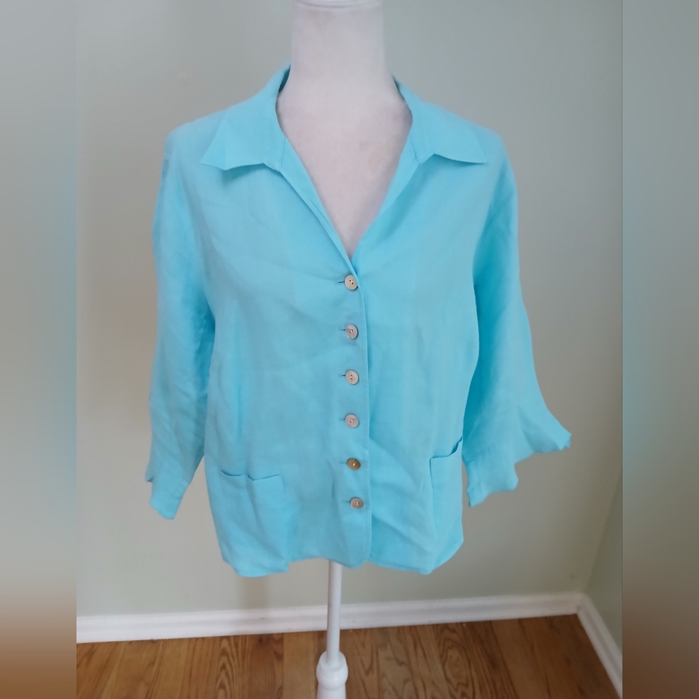 Talbots Irish Linen Vintage Button Front Shirt